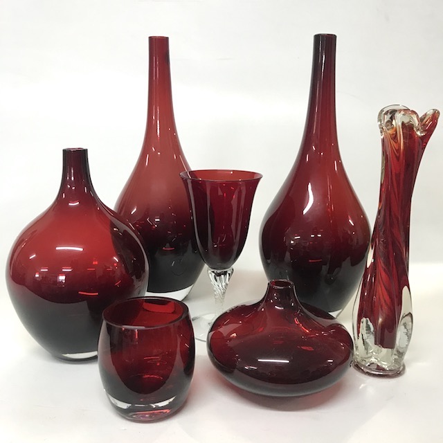ART GLASS (VASES, BOTTLES, BOWLS), Dark Red